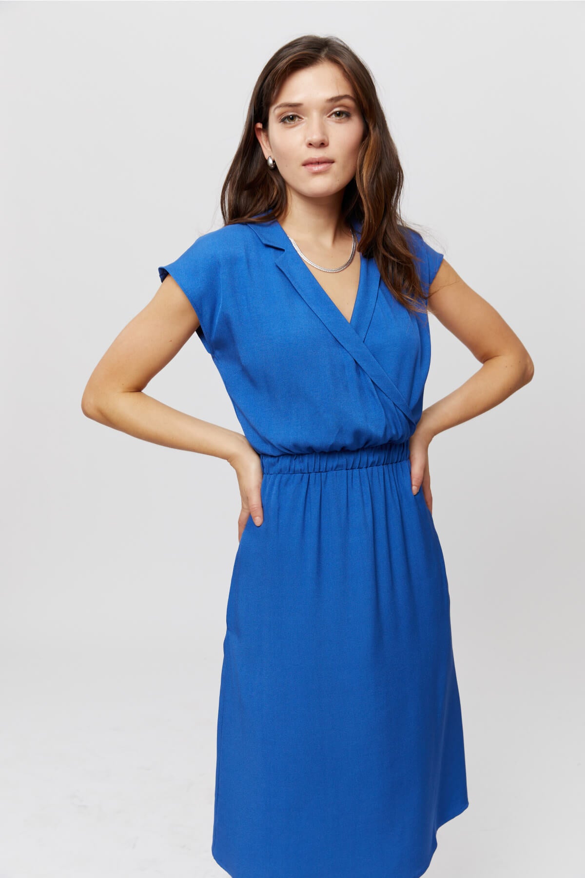 Lilit | Formal Midi Dress with Wrap Optic in Blue