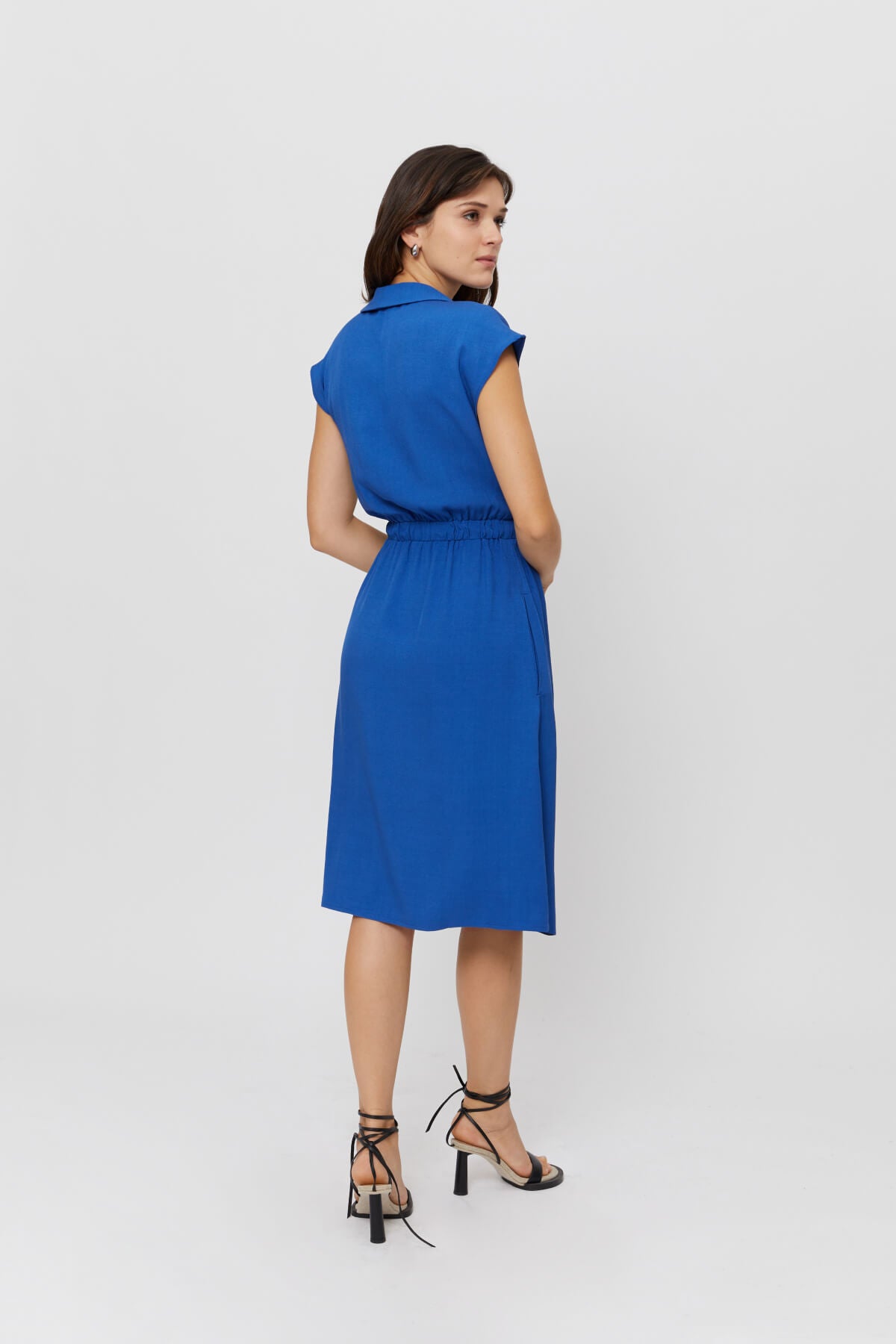 Lilit | Formal Midi Dress with Wrap Optic in Blue