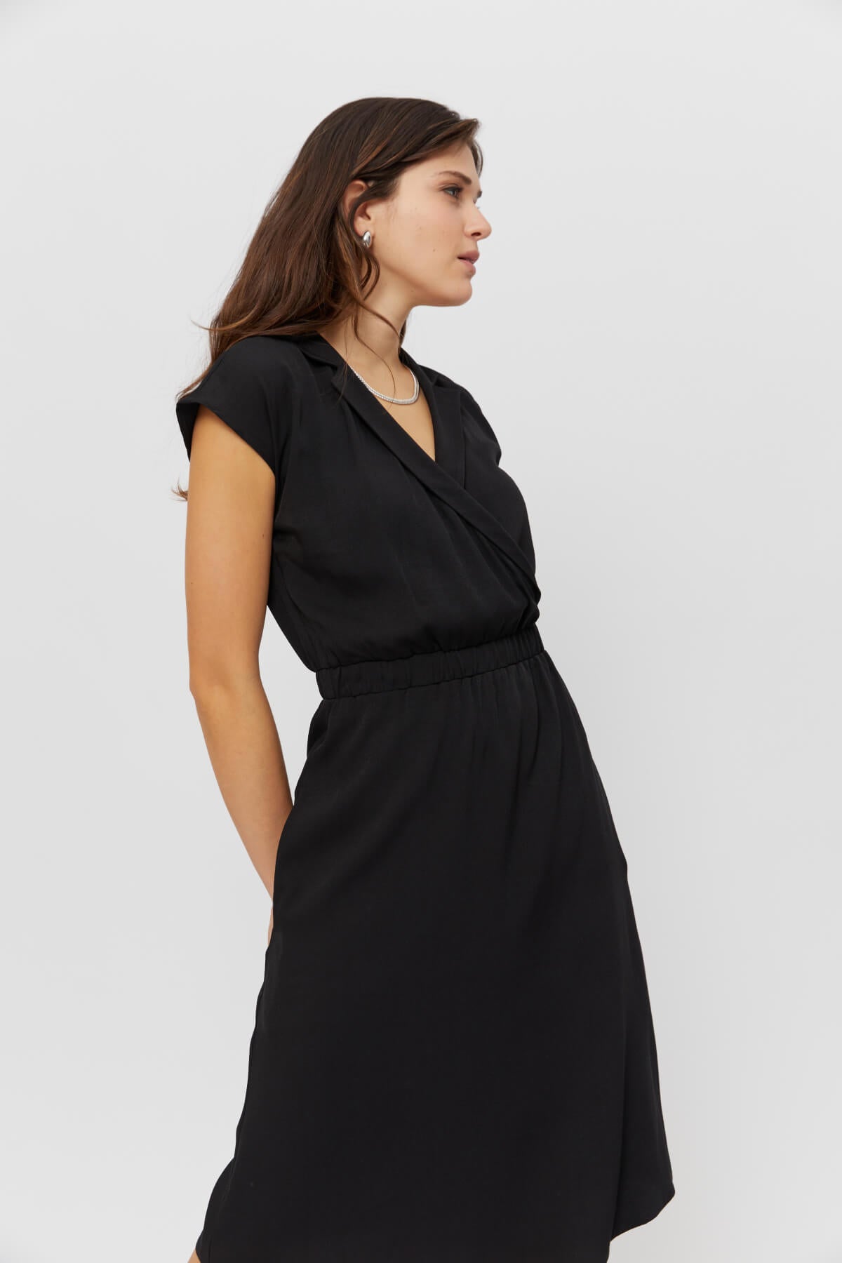Lilit | Formal Midi Dress with Wrap Optic in Black