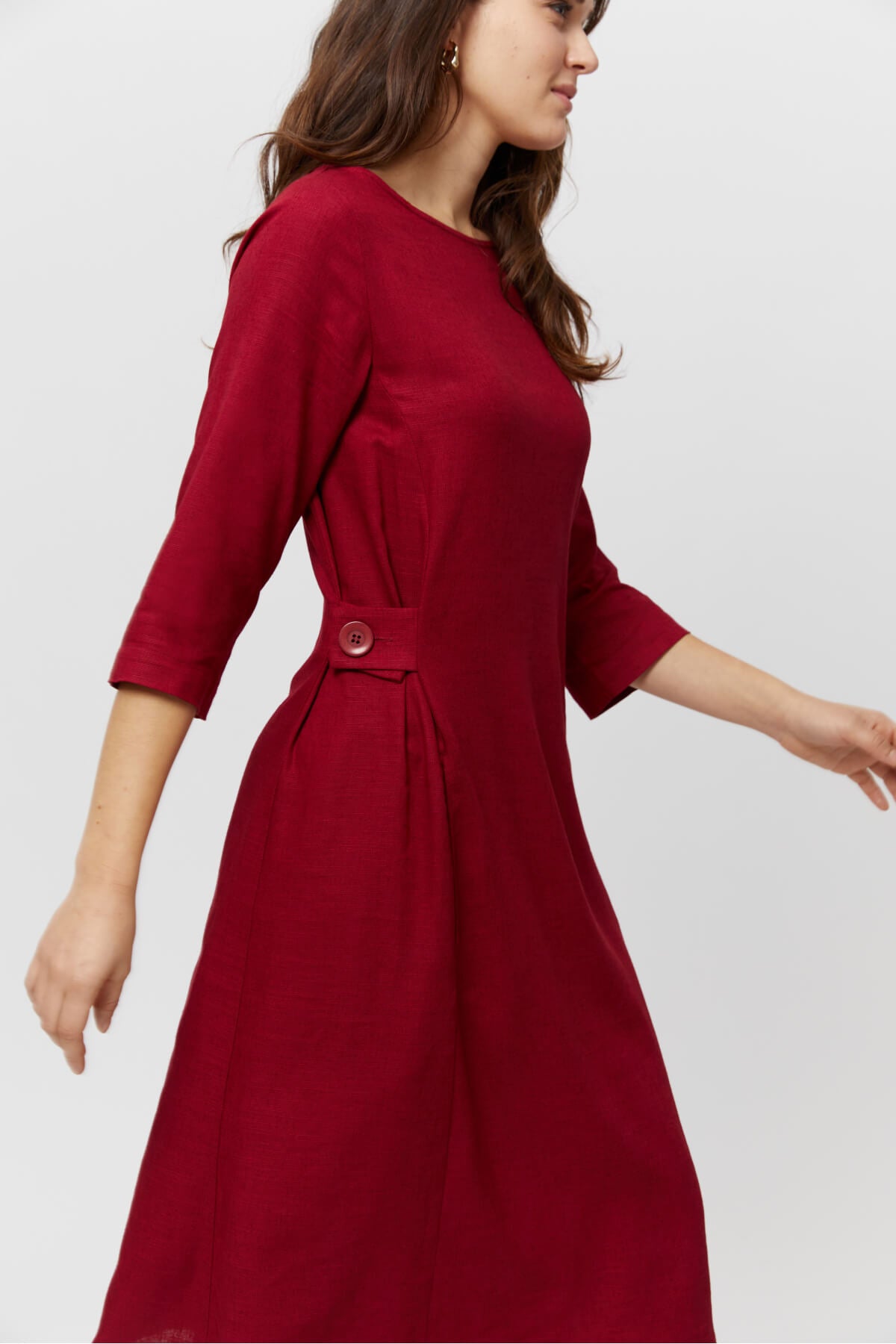 Emilia | Midi A-Linie Kleid mit Leinen in Rot