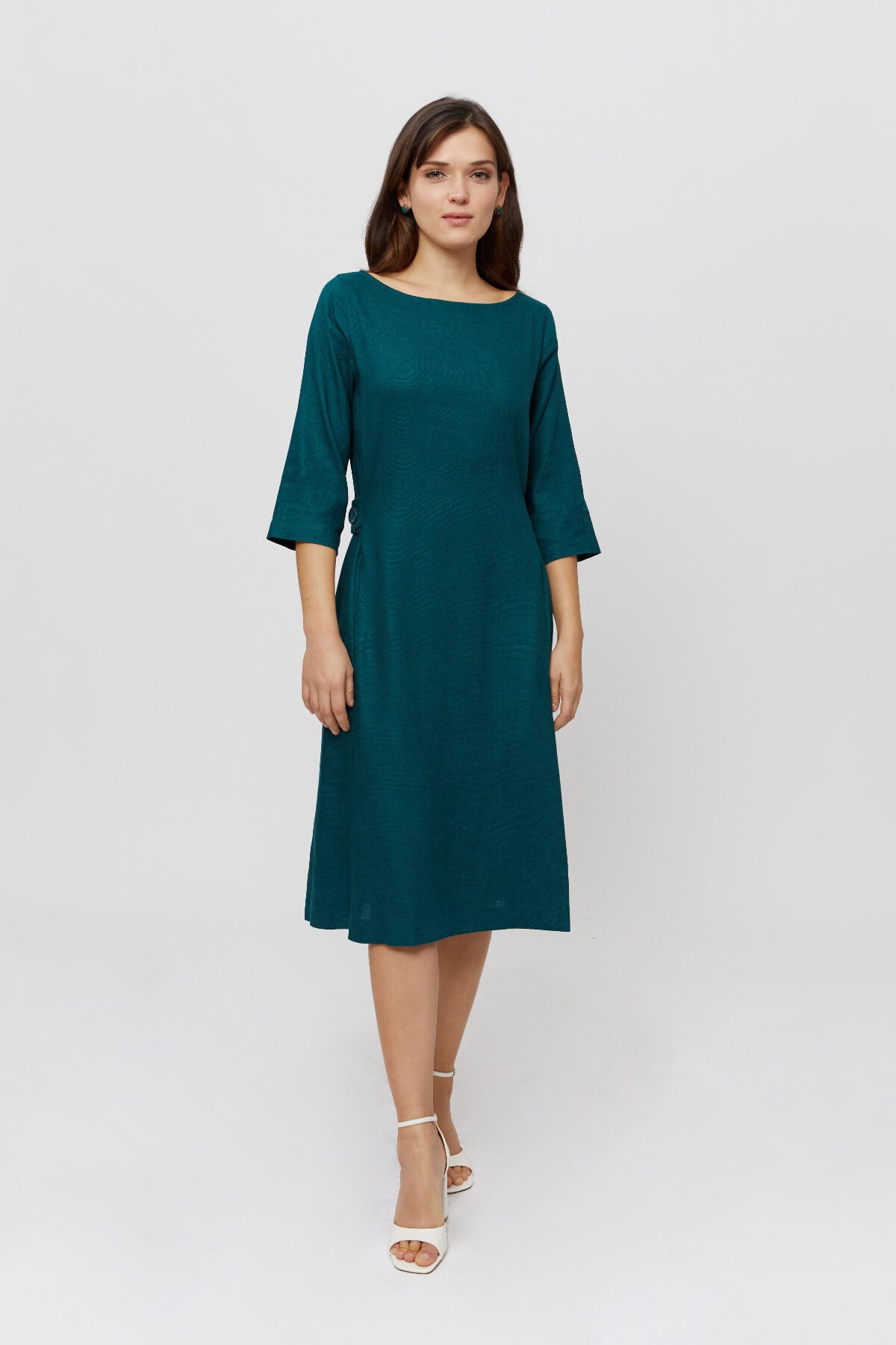 Grünes A Linie Kleid EMILIA · Maxi Kleid Langarm · Festliches und Elegantes Kleid mit Taschen -AYANI
