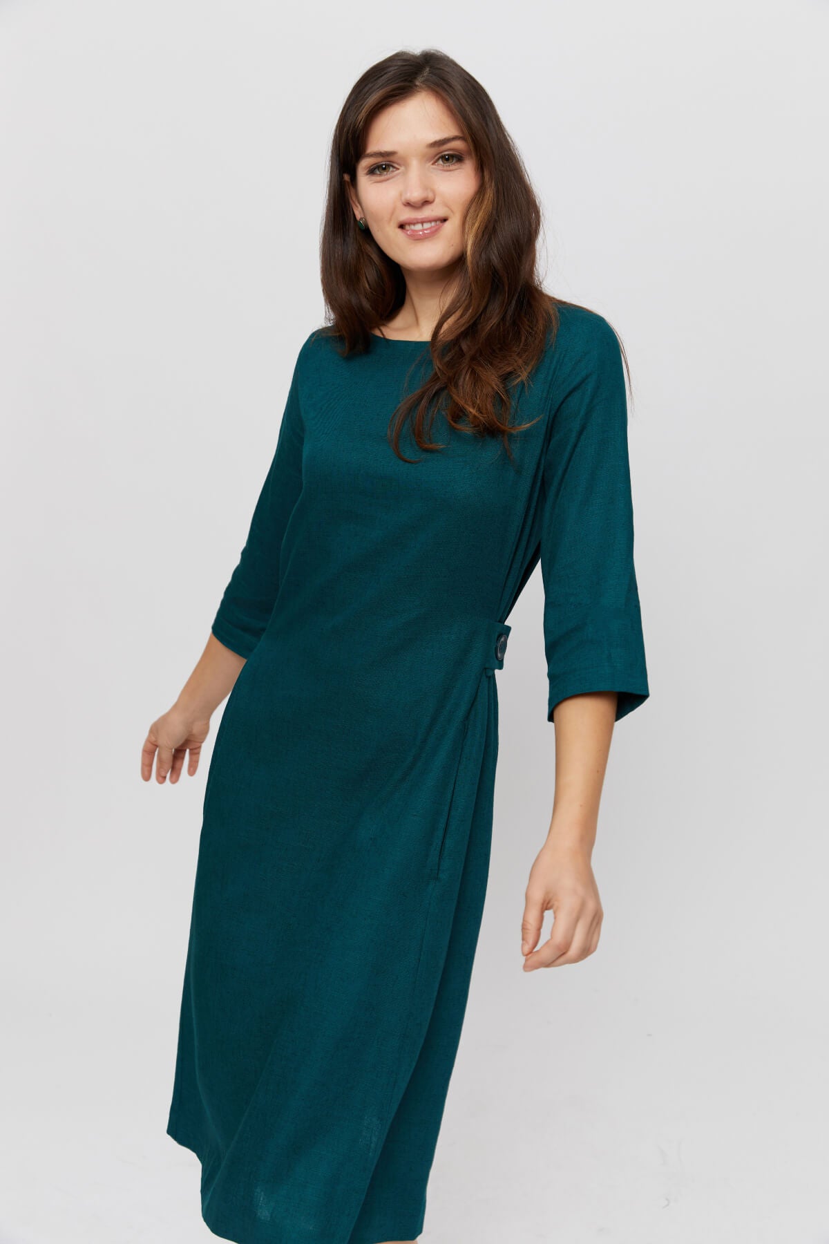 Emilia | Langes A-Linie Kleid mit Leinen in Grün