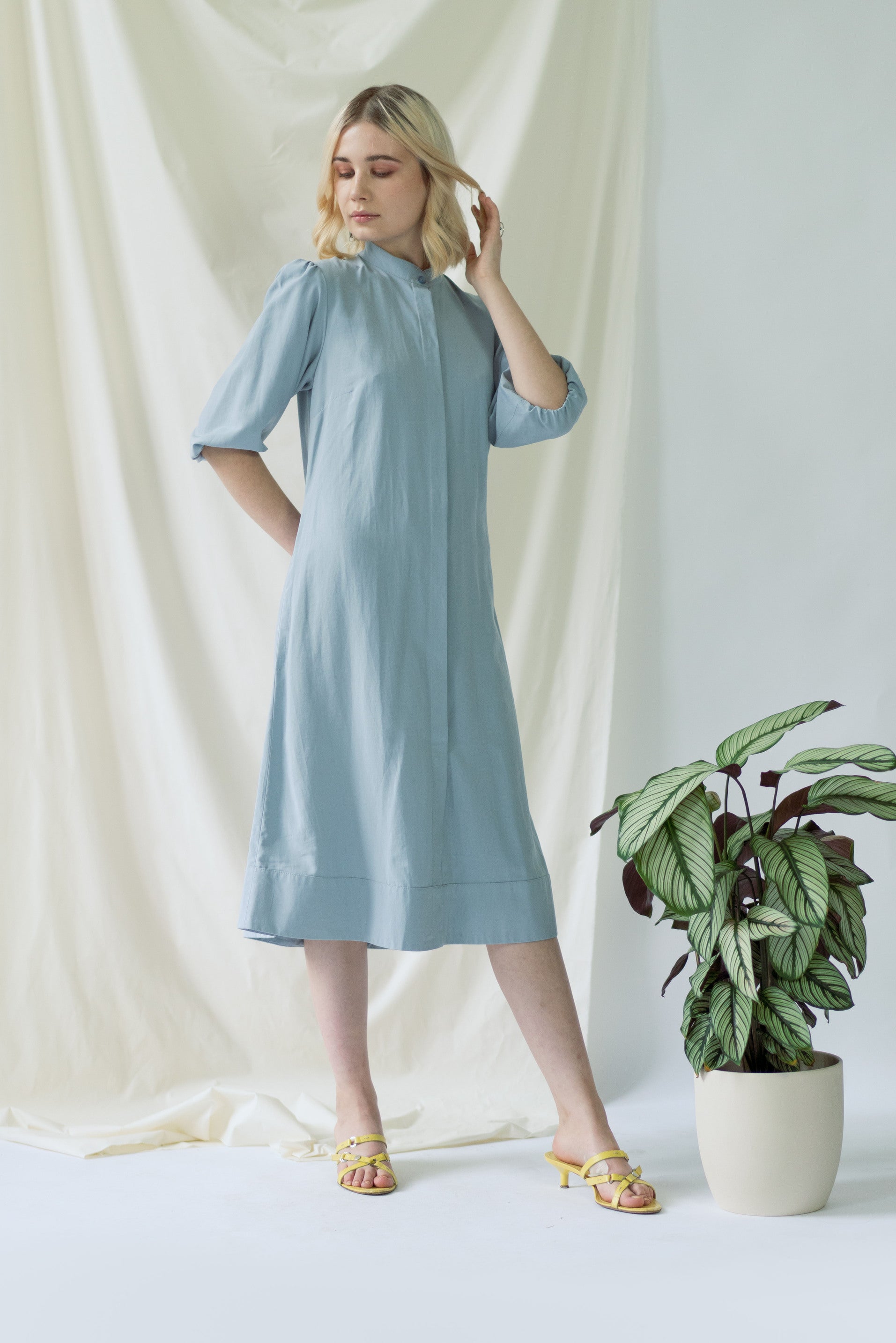 Melanie Shirt Dress with balloon sleeves in Light Blue