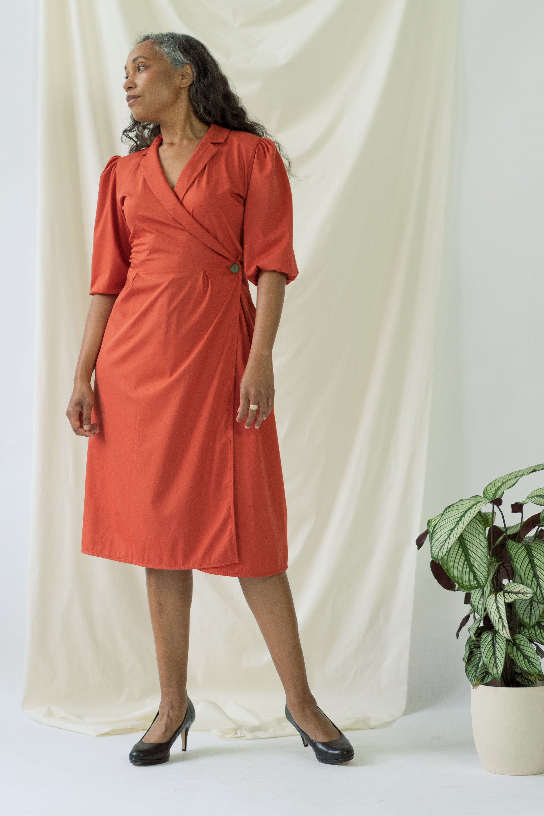 Isabel | Wrap Dress with balloon sleeves in Aperol