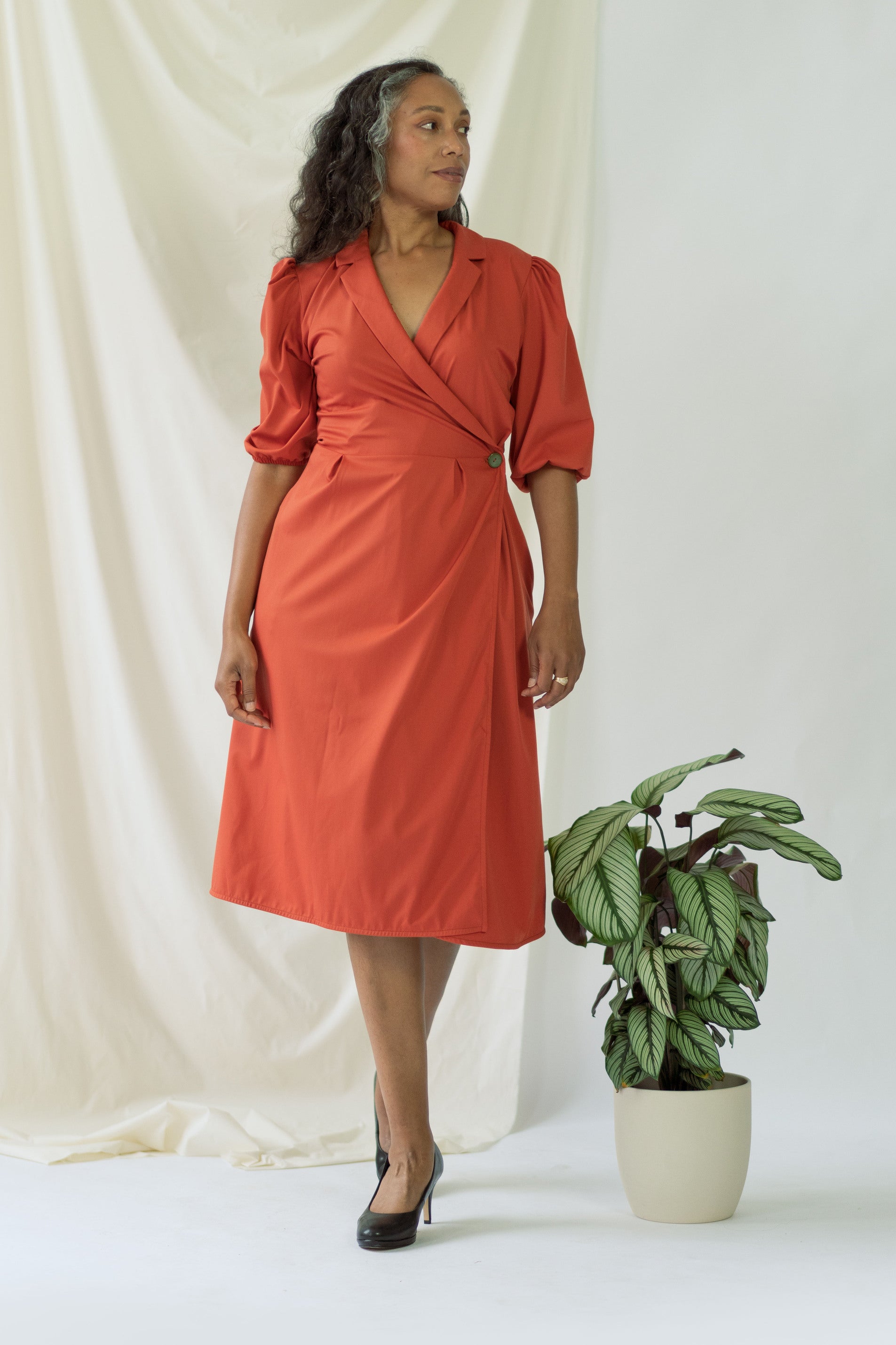 Isabel | Wrap Dress with balloon sleeves in Aperol