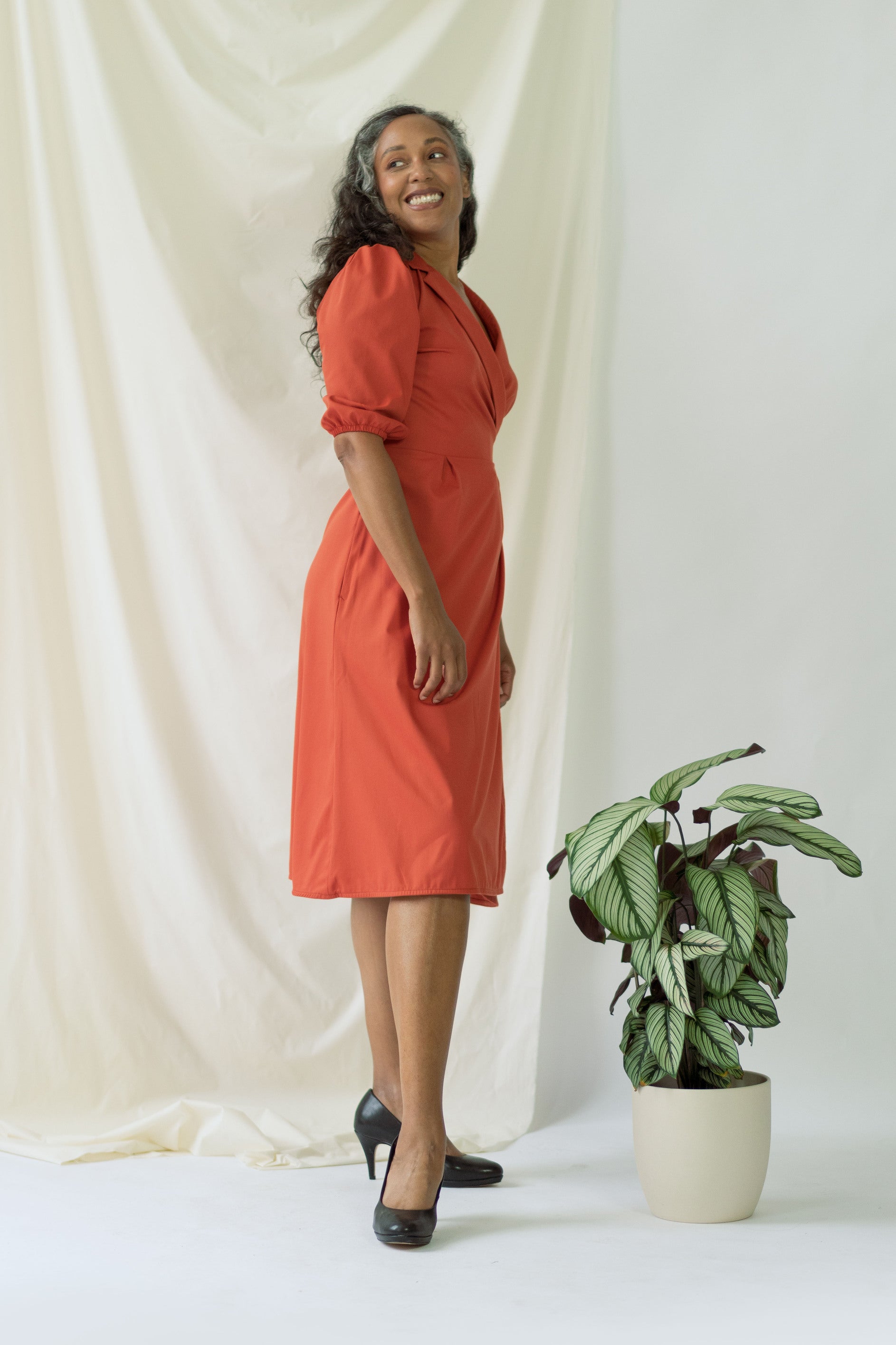 Isabel | Wrap Dress with balloon sleeves in Aperol