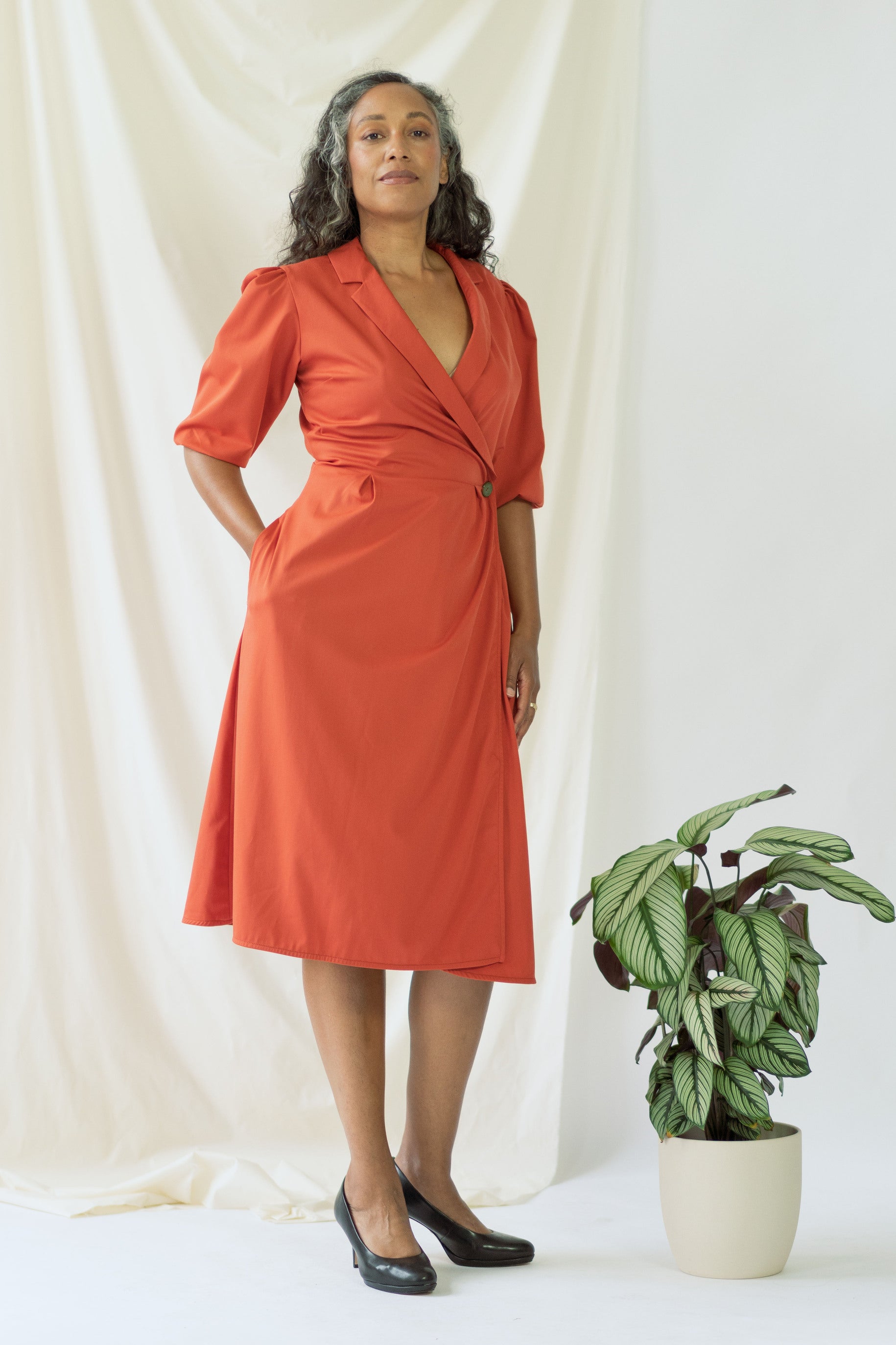 Isabel | Wrap Dress with balloon sleeves in Aperol