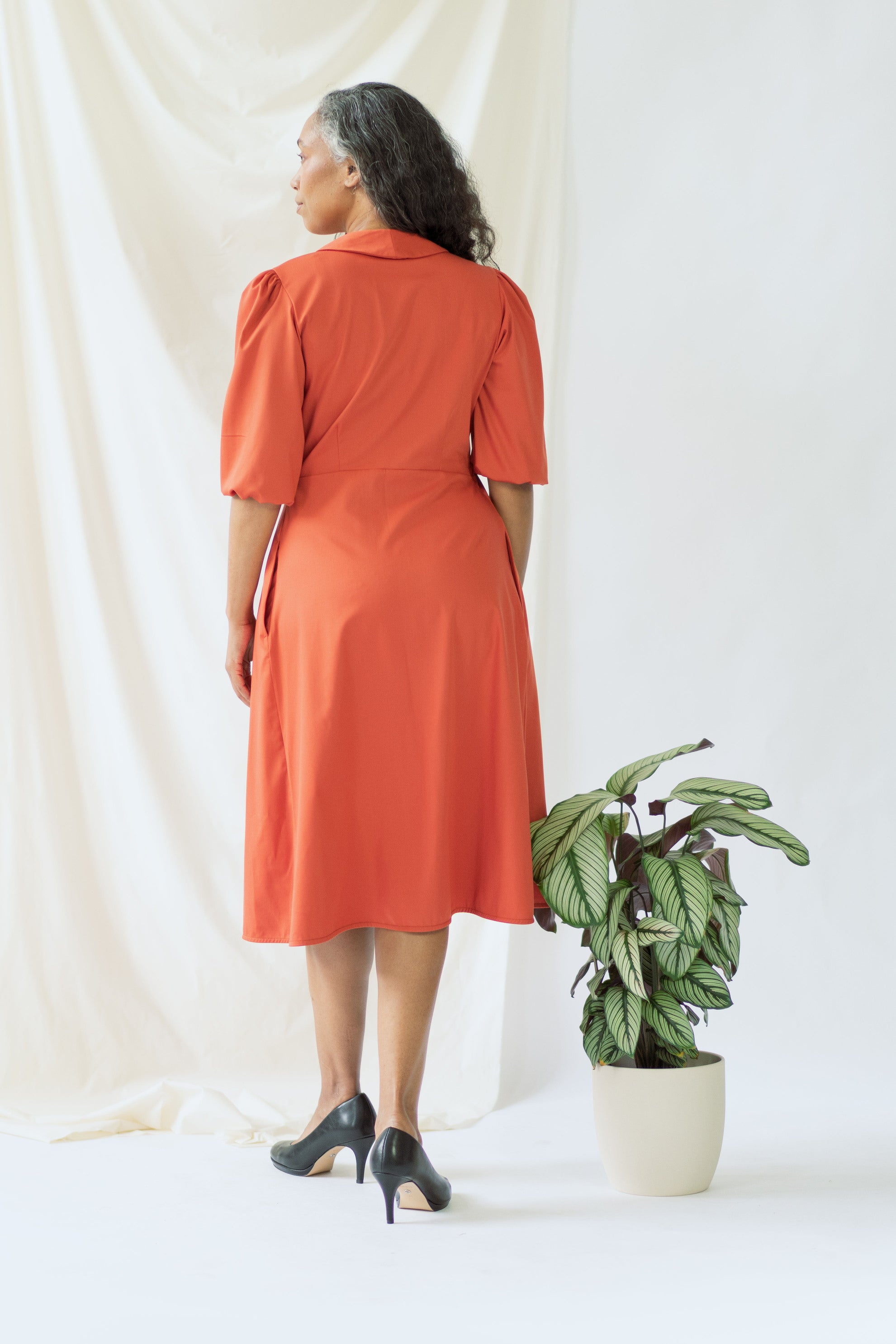 Isabel | Wrap Dress with balloon sleeves in Aperol