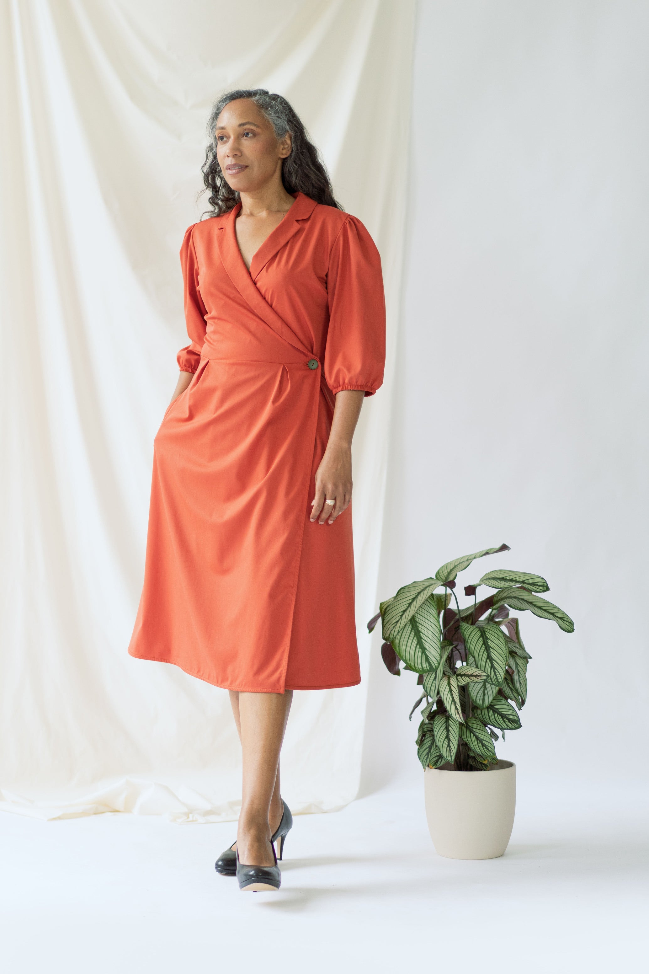 Isabel | Wrap Dress with balloon sleeves in Aperol