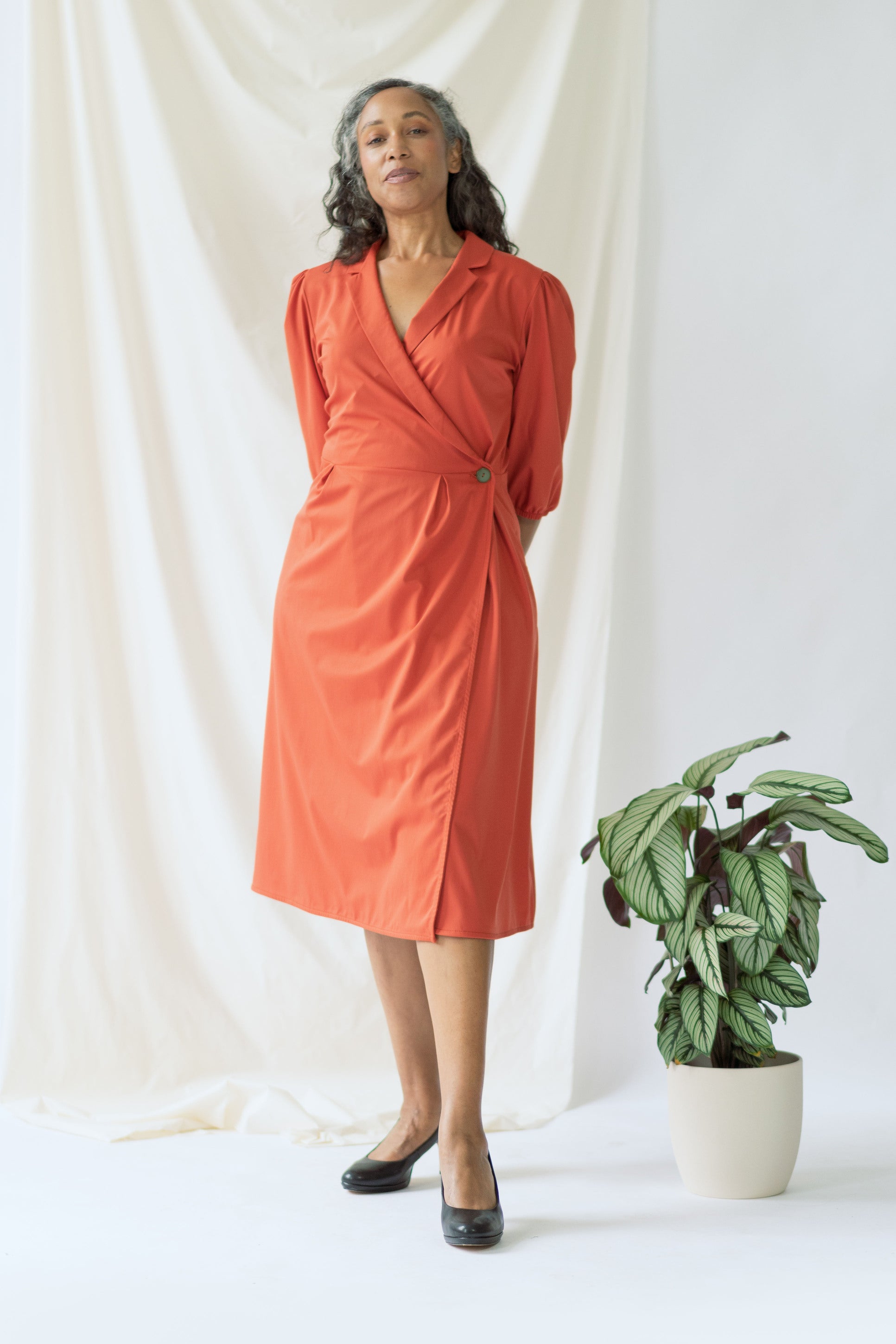 Isabel | Wrap Dress with balloon sleeves in Aperol