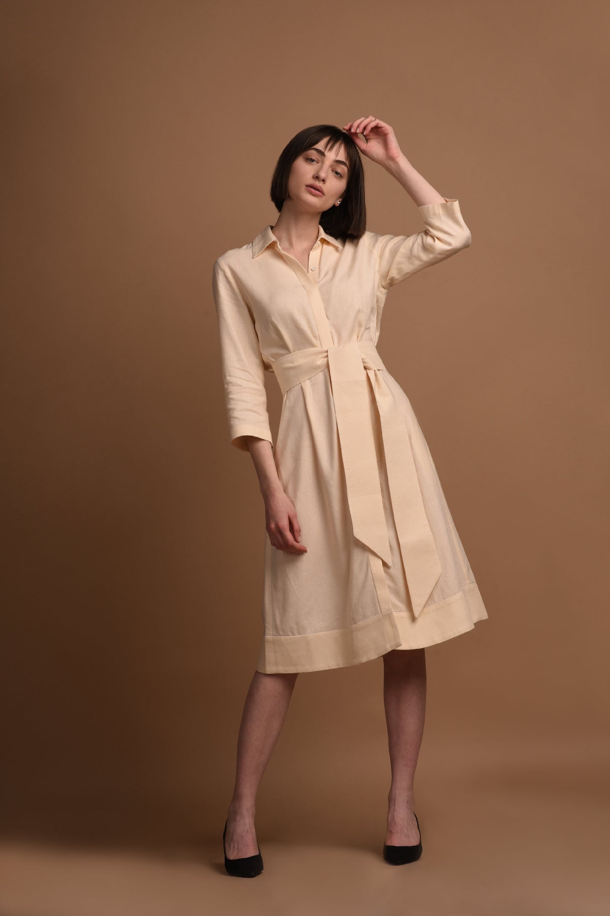 Leinen Blusenkleid MARIAM in Beige