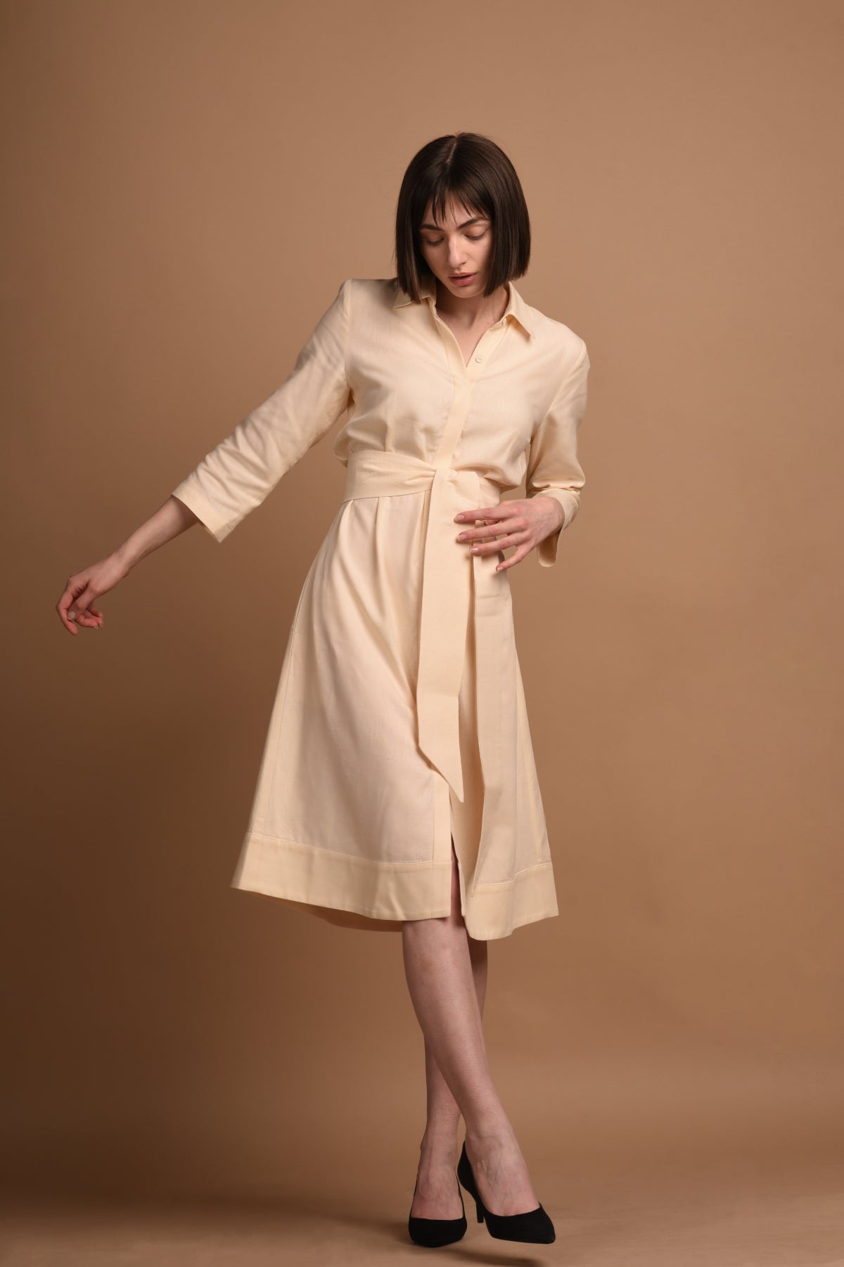 Summer Beige Linen Dress knee length