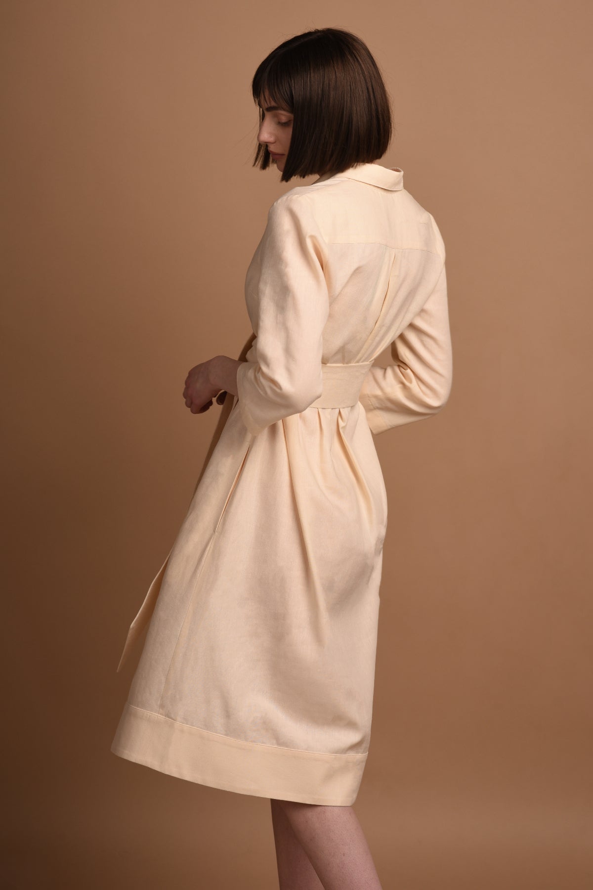 Mariam | Linen Shirt Dress with Wide Belt in Cream