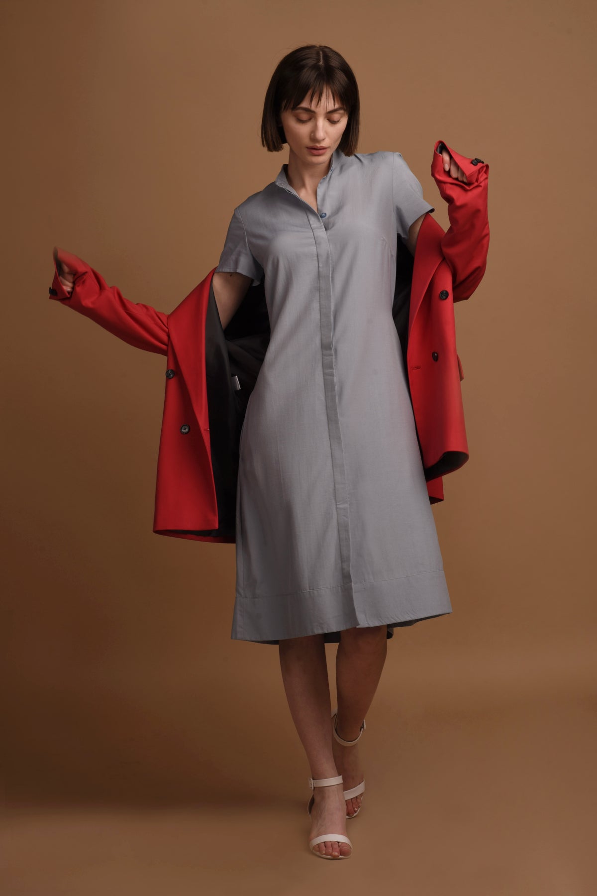 Melanie Shirt Dress with short sleeves in Light Blue