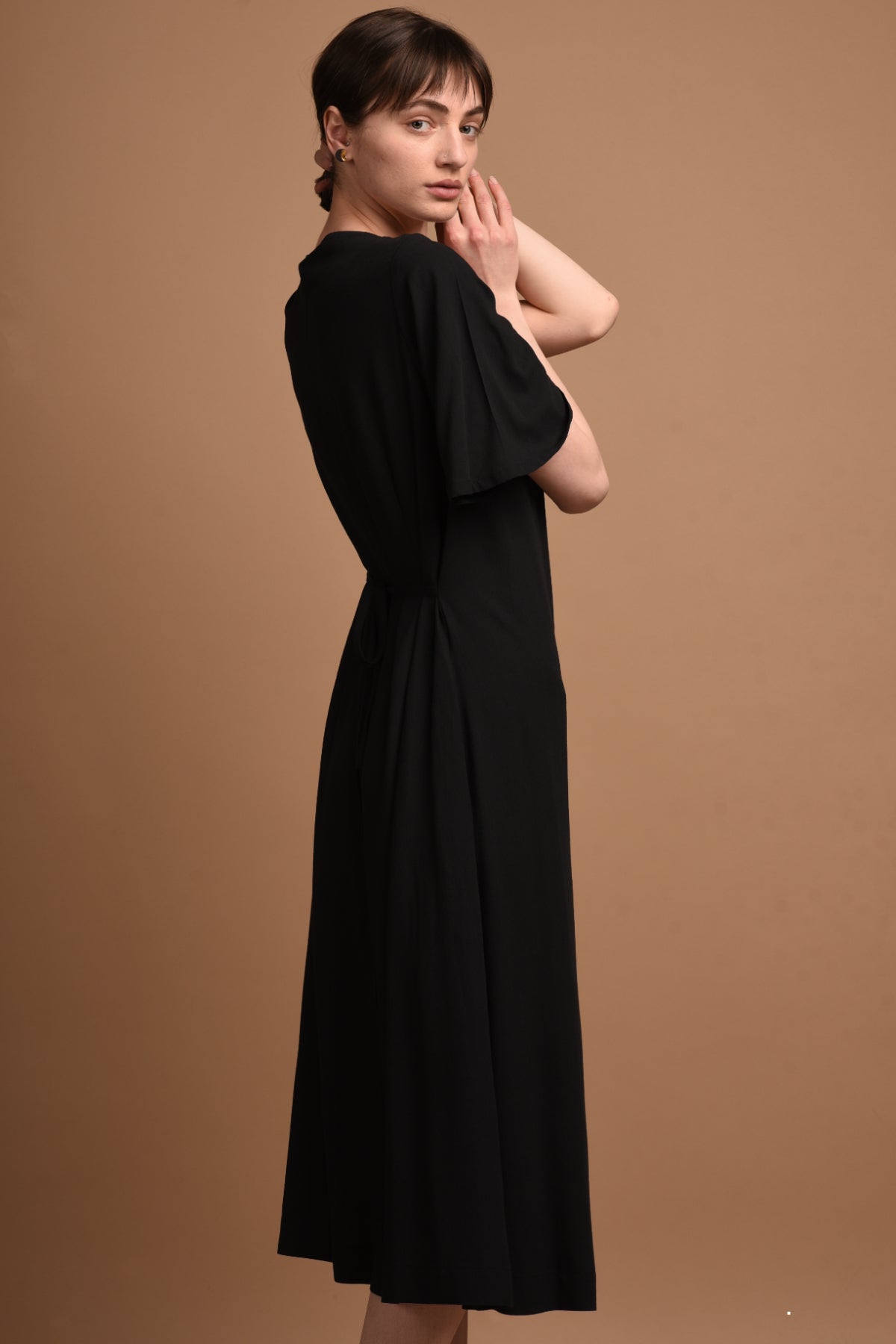 Nika | Round Neck Dress with Butterfly Sleeves in Black